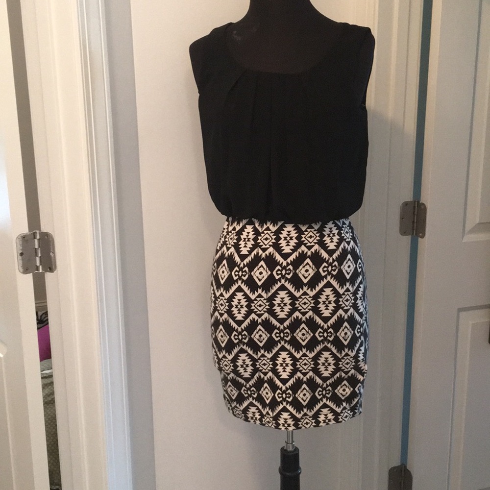 One piece attached black and white dress!